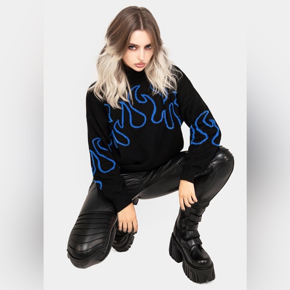 NWT Disturbia Blaze Flame Knit Sweater in Blue Size M - Picture 8 of 8